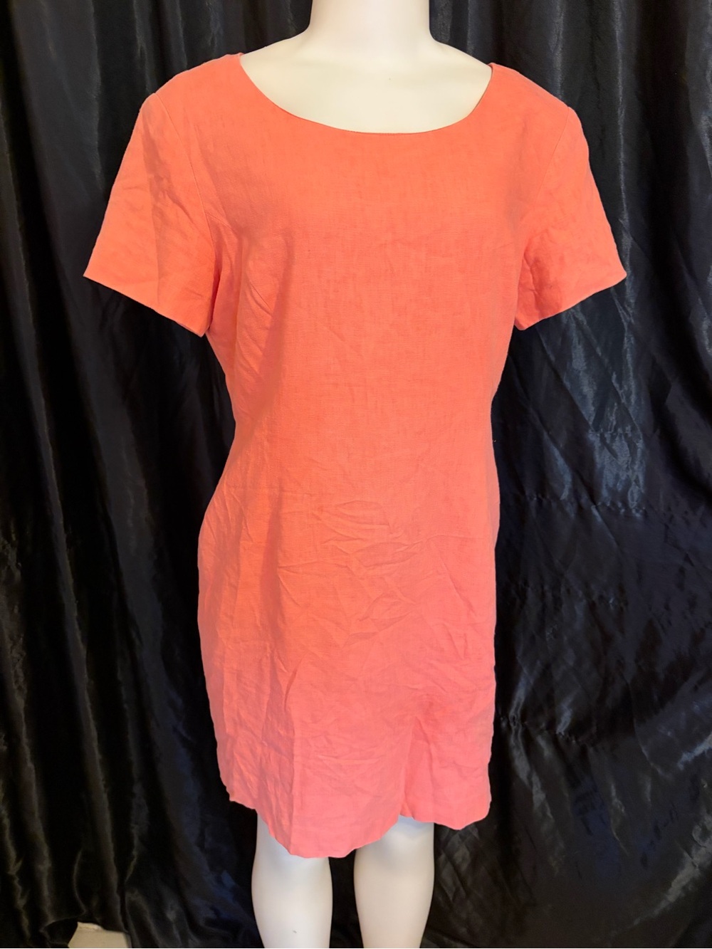 Adolfo Coral Scoop-Neck Linen Tunic Dress
